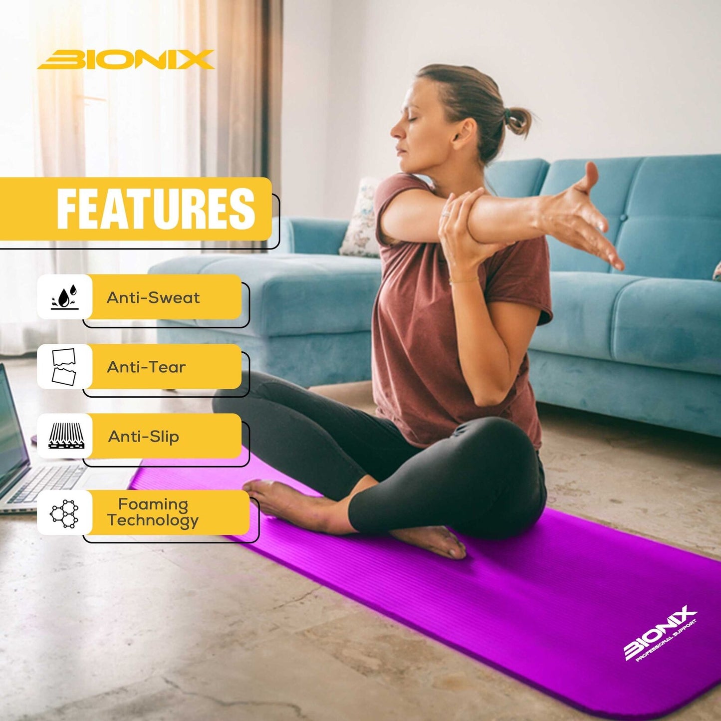 Premium 10mm Non-Slip Yoga Mat with Carry Strap - Ideal for Fitness, Pilates, and Home Workouts (183x62)