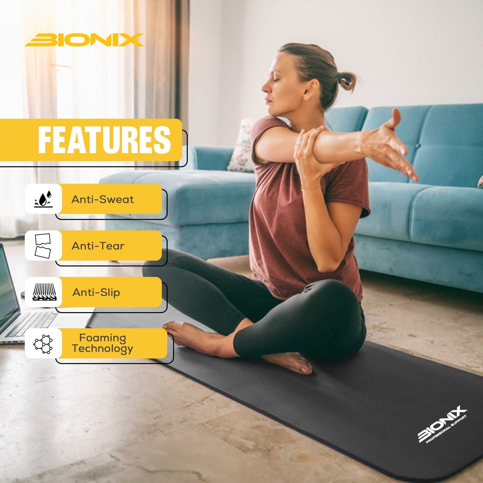 Premium 10mm Non-Slip Yoga Mat with Carry Strap - Ideal for Fitness, Pilates, and Home Workouts (183x62)