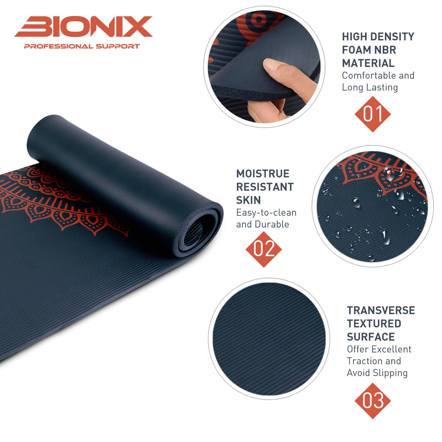 Premium 10mm Non-Slip Yoga Mat with Carry Strap - Ideal for Fitness, Pilates, and Home Workouts (183x62)