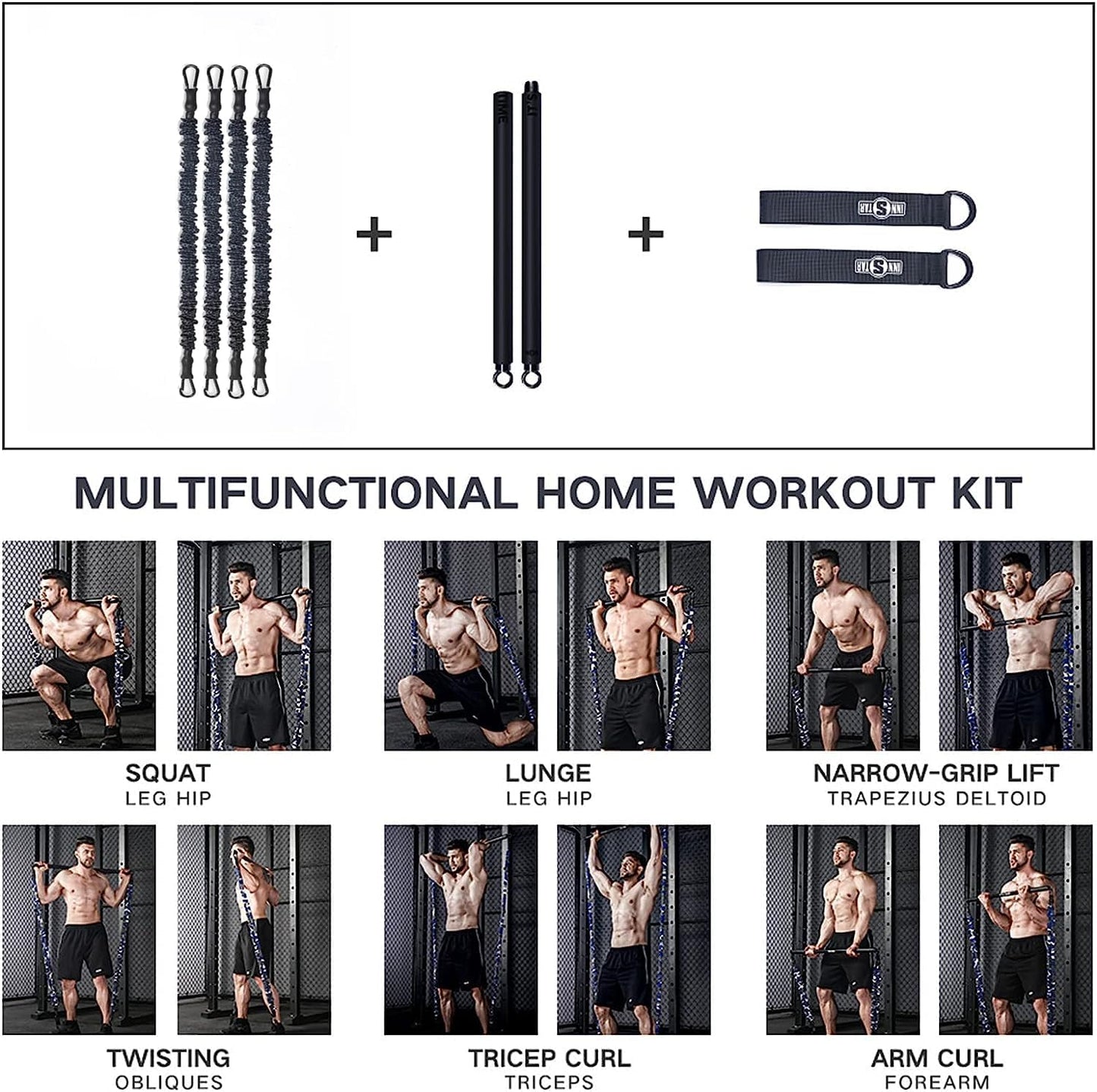 Transform Your Home Workouts with the INNSTAR Portable Gym Set - Complete Full Body Training Solution with Resistance Bands, Workout Bar, and More!