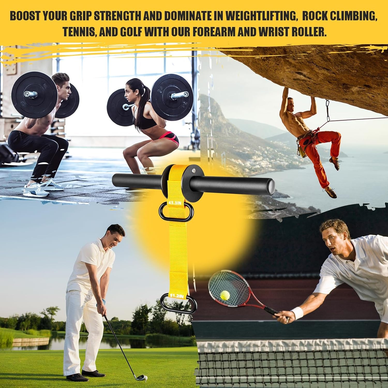 Elevate Your Strength Training with Our Ultra-Strong Forearm Strengthener and Wrist Roller – Adjustable Nylon Webbing, Quick Lock Mechanism, and Anti-Slip Grip for Maximum Performance