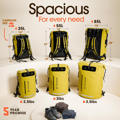 Ultimate Waterproof Backpack - Heavy Duty Roll-Top Hiking Bag with Cushioned Dry Bag and Phone Case