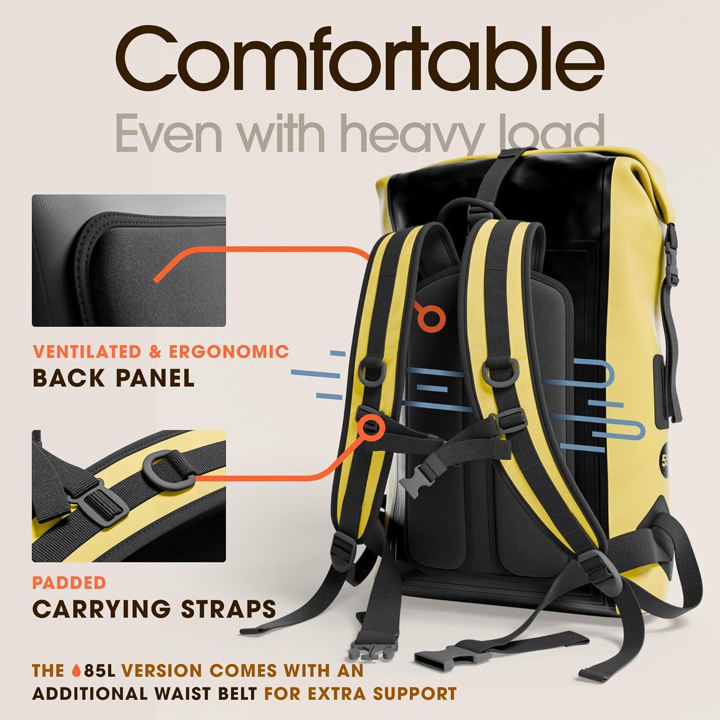 Ultimate Waterproof Backpack - Heavy Duty Roll-Top Hiking Bag with Cushioned Dry Bag and Phone Case