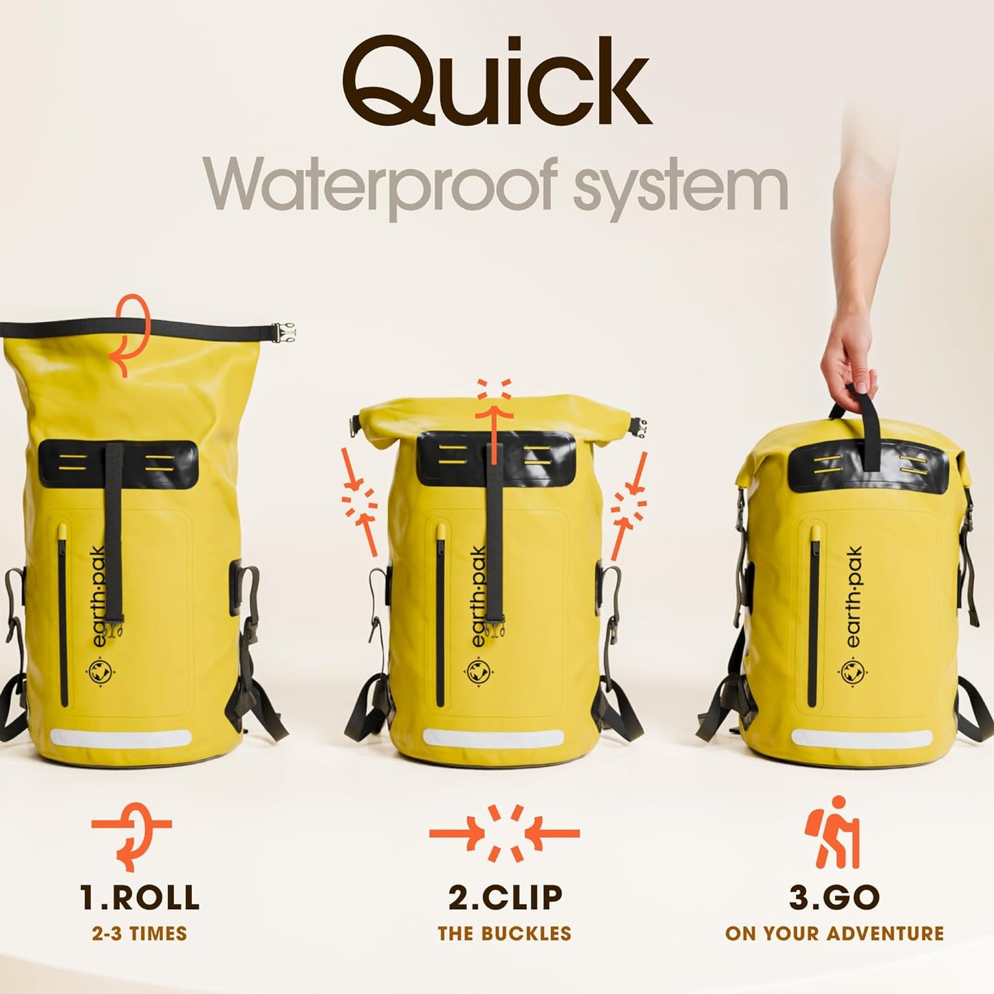 Ultimate Waterproof Backpack - Heavy Duty Roll-Top Hiking Bag with Cushioned Dry Bag and Phone Case