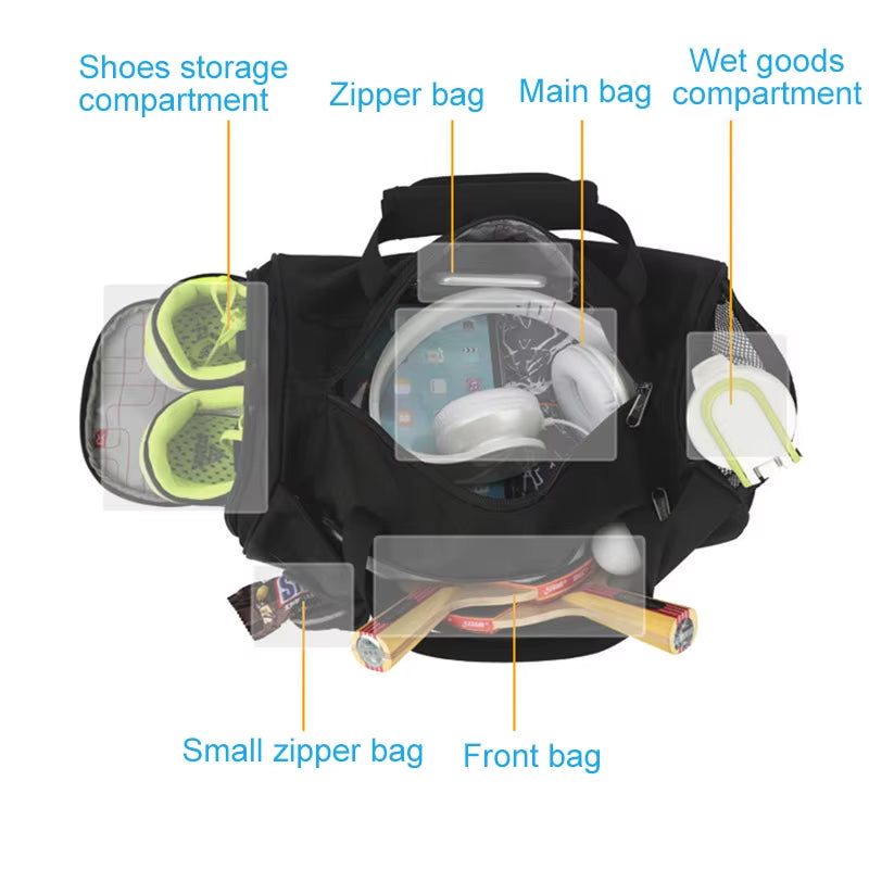 Versatile Large Gym Bag for Fitness and Travel - Waterproof Nylon Shoulder Bag for Shoes, Yoga, and Sports