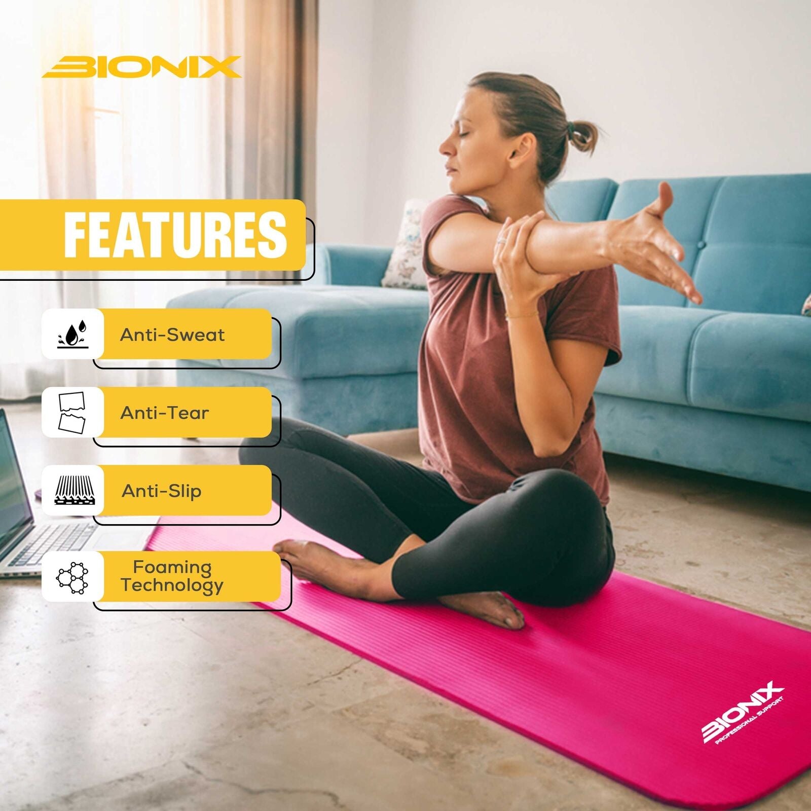 Premium 10mm Non-Slip Yoga Mat with Carry Strap - Ideal for Fitness, Pilates, and Home Workouts (183x62)