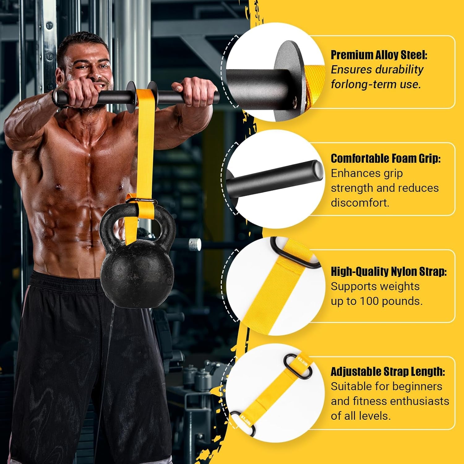 Elevate Your Strength Training with Our Ultra-Strong Forearm Strengthener and Wrist Roller – Adjustable Nylon Webbing, Quick Lock Mechanism, and Anti-Slip Grip for Maximum Performance