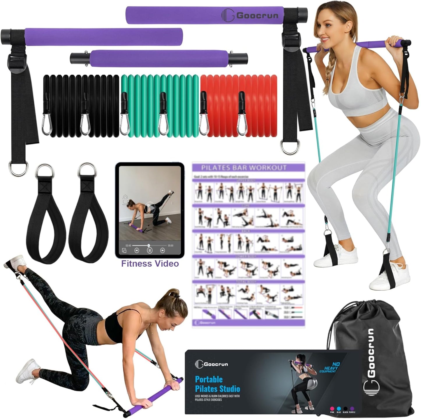 Ultimate Portable Pilates Bar Kit with Adjustable Resistance Bands - Full-Body Workout Solution for Home and On-the-Go Fitness