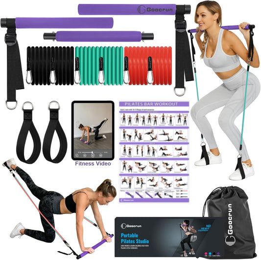 Ultimate Portable Pilates Bar Kit with Adjustable Resistance Bands - Full-Body Workout Solution for Home and On-the-Go Fitness