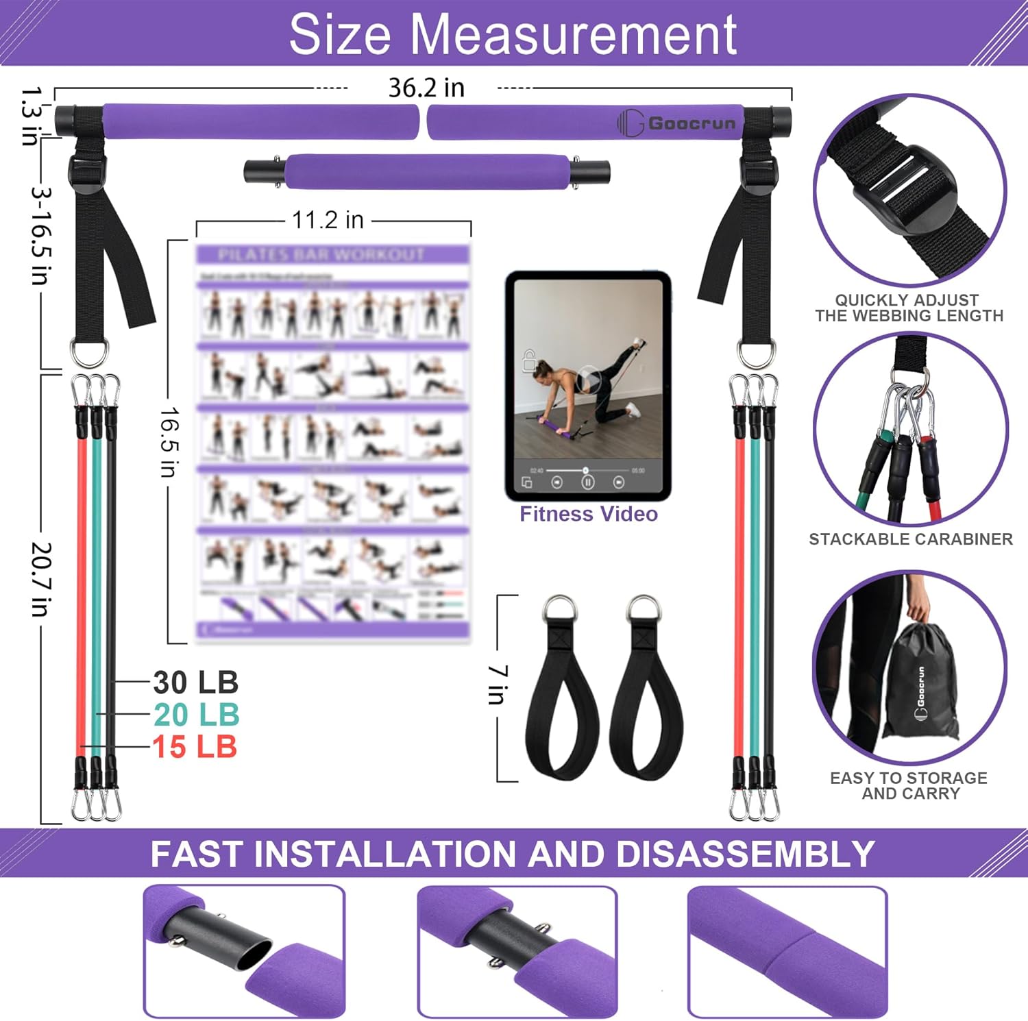 Ultimate Portable Pilates Bar Kit with Adjustable Resistance Bands - Full-Body Workout Solution for Home and On-the-Go Fitness