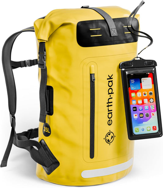 Ultimate Waterproof Backpack - Heavy Duty Roll-Top Hiking Bag with Cushioned Dry Bag and Phone Case