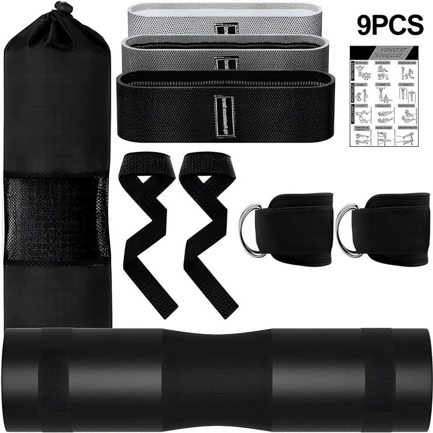 Ultimate 9-Piece Barbell Pad Set for Hip Thrusts, Leg Day, and Strength Training - Includes Squat Pad, Ankle Straps, Resistance Bands & More!