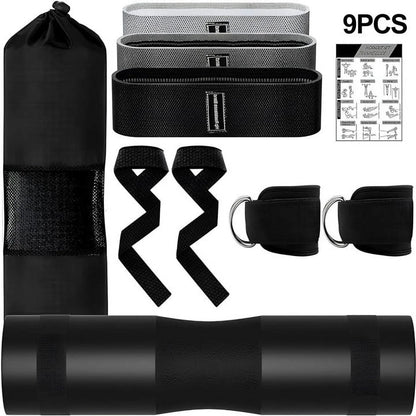 Ultimate 9-Piece Barbell Pad Set for Hip Thrusts, Leg Day, and Strength Training - Includes Squat Pad, Ankle Straps, Resistance Bands & More!