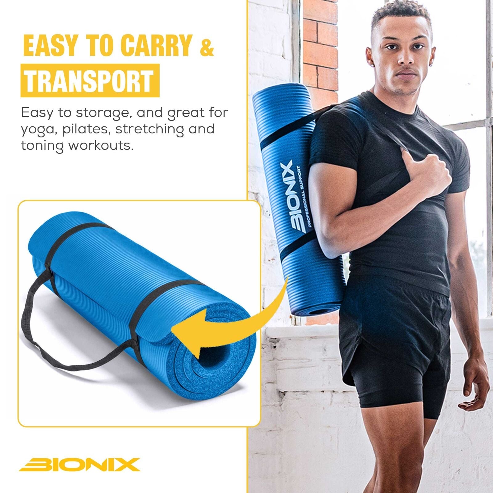 Premium 10mm Non-Slip Yoga Mat with Carry Strap - Ideal for Fitness, Pilates, and Home Workouts (183x62)