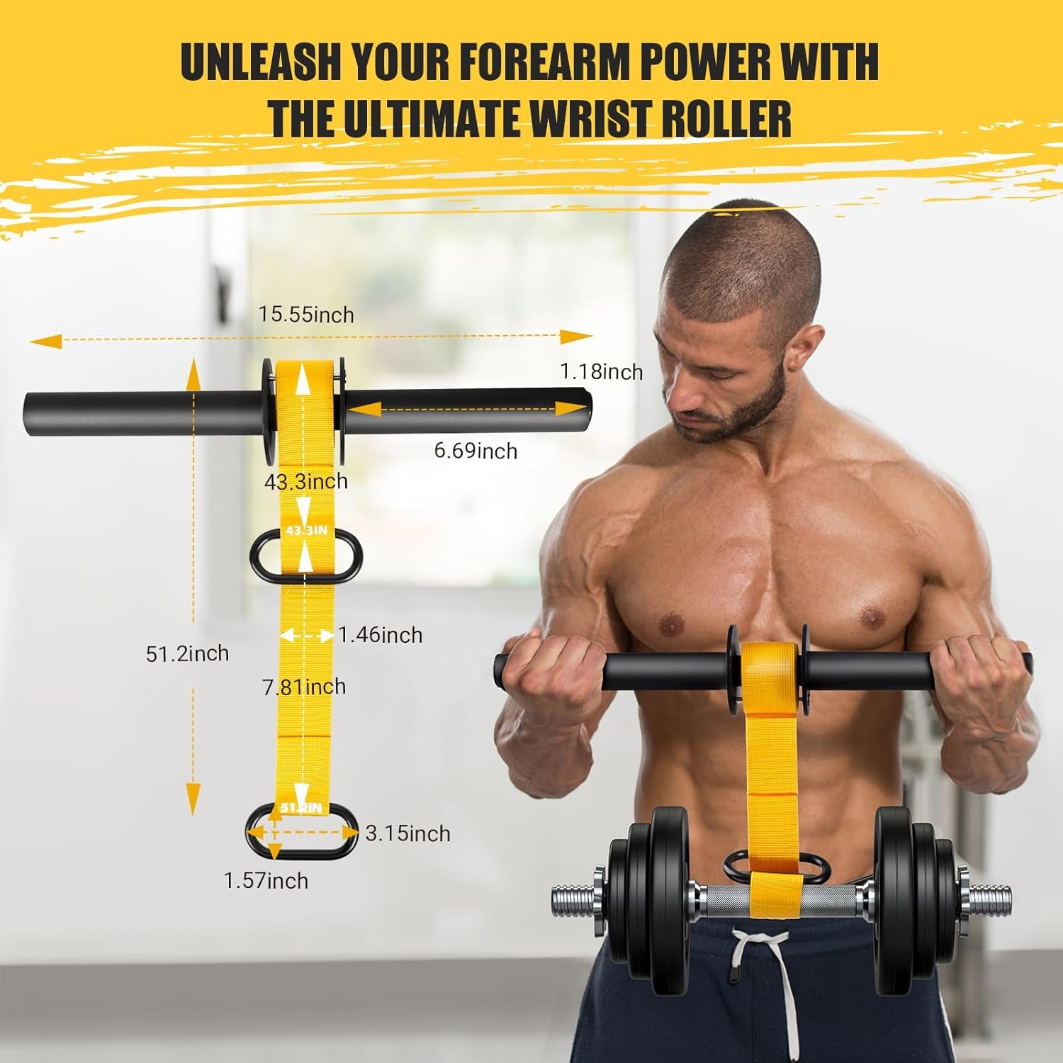 Elevate Your Strength Training with Our Ultra-Strong Forearm Strengthener and Wrist Roller – Adjustable Nylon Webbing, Quick Lock Mechanism, and Anti-Slip Grip for Maximum Performance