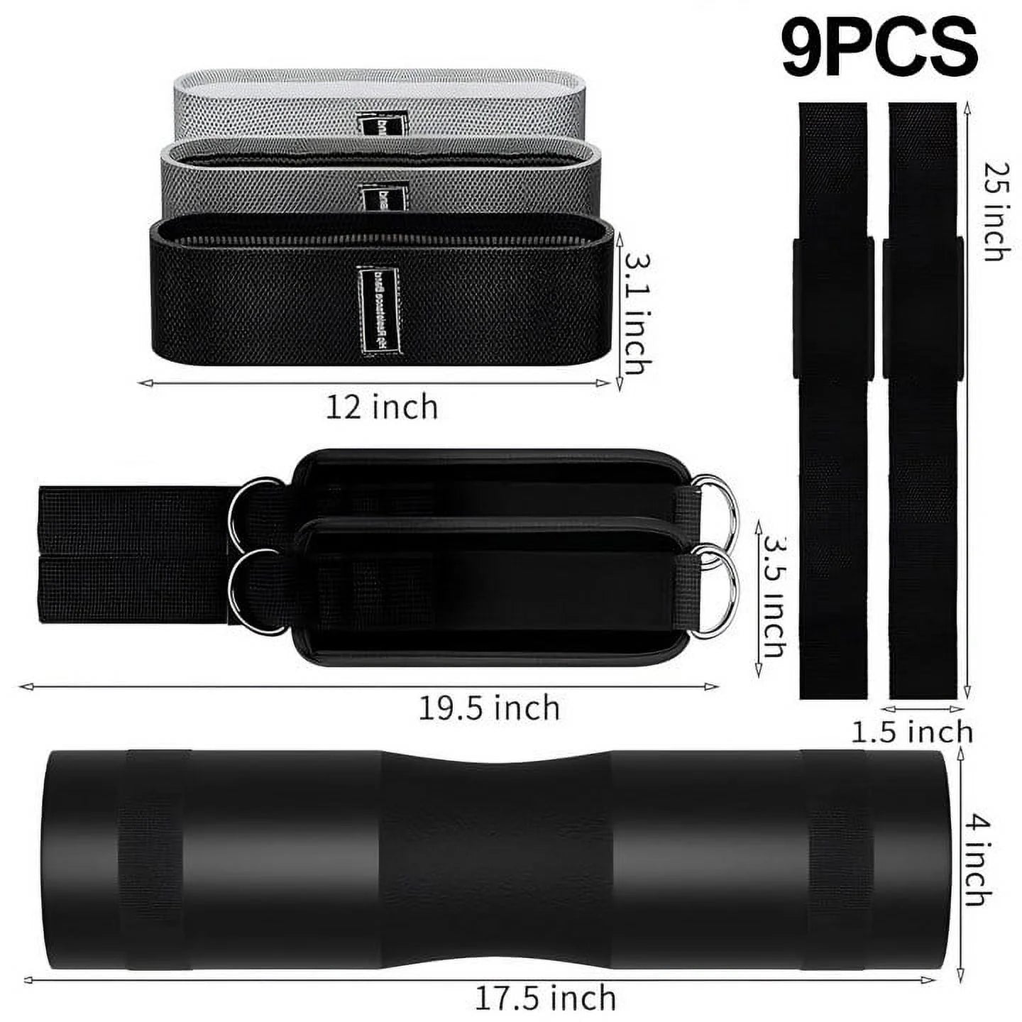 Ultimate 9-Piece Barbell Pad Set for Hip Thrusts, Leg Day, and Strength Training - Includes Squat Pad, Ankle Straps, Resistance Bands & More!
