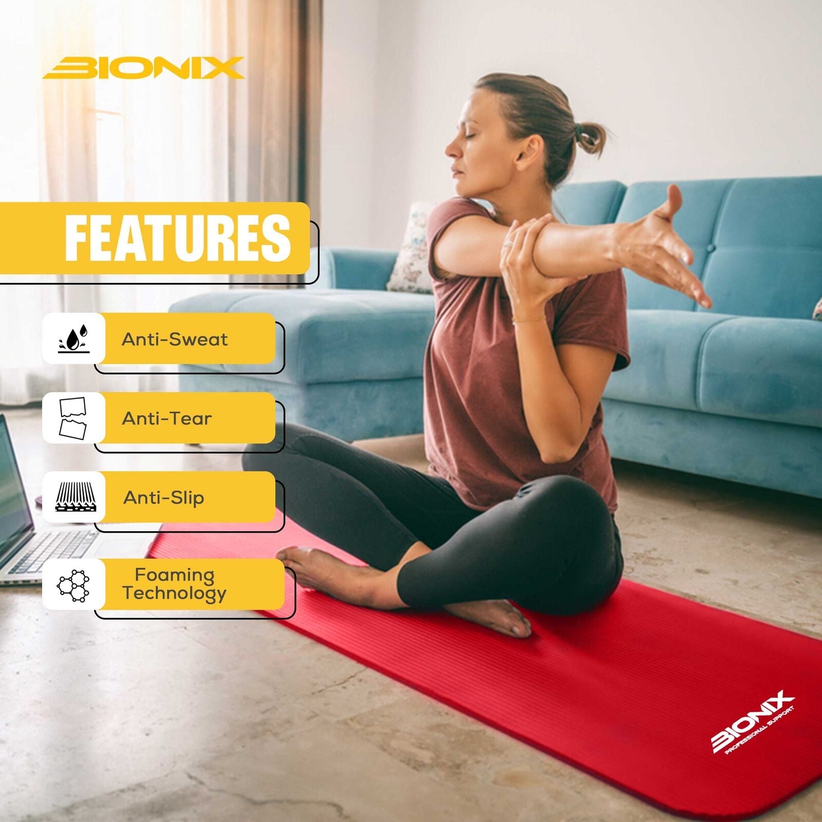 Premium 10mm Non-Slip Yoga Mat with Carry Strap - Ideal for Fitness, Pilates, and Home Workouts (183x62)