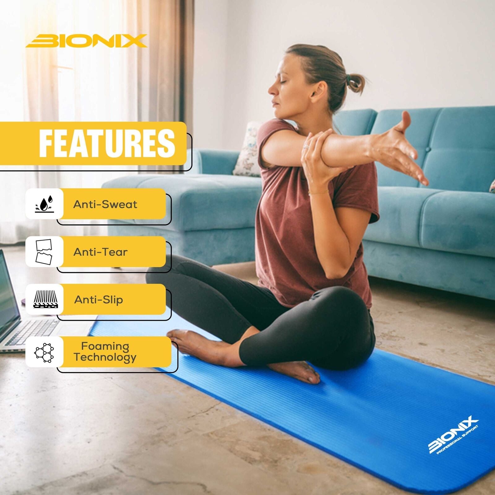 Premium 10mm Non-Slip Yoga Mat with Carry Strap - Ideal for Fitness, Pilates, and Home Workouts (183x62)